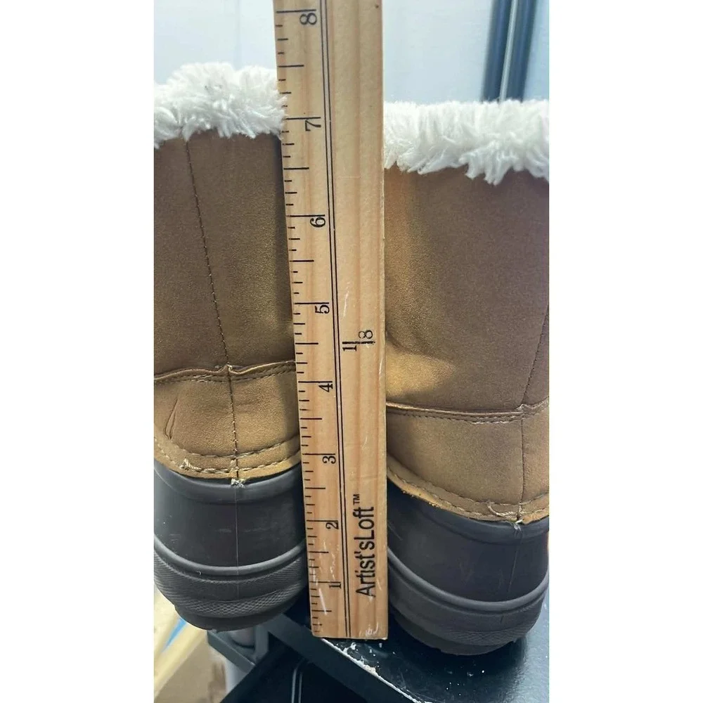 Nautica Jayce Youth Duck Boots Size 2 Tan Brown Faux Fur Lined Winter Snow